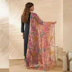 Elegant Floral Dupatta Pink Organza Aari Work with Sequin Ethnic Wear - Image 7