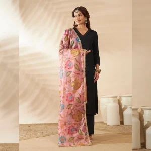 Elegant Floral Dupatta Pink Organza Aari Work with Sequin Ethnic Wear - Image 5