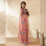 Elegant Floral Dupatta Pink Organza Aari Work with Sequin Ethnic Wear - Image 4