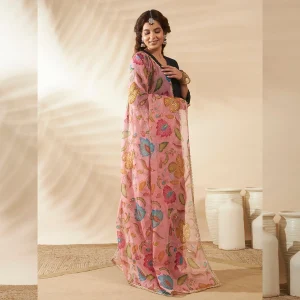 Elegant Floral Dupatta Pink Organza Aari Work with Sequin Ethnic Wear - Image 4