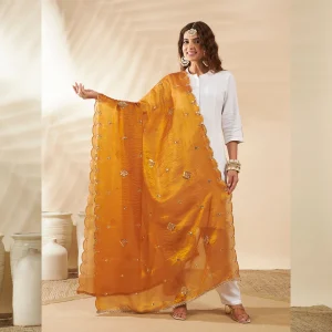 Elegant Georgette Dupatta for Women Arka Work with Sequin Ethnic Scarf - Image 5