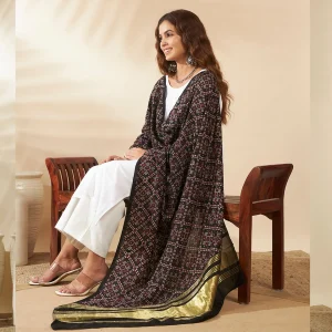 Elegant Women Cotton Ajrakh Black Ethnic Printed Scarf with Graceful Design - Image 3