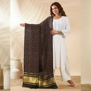 Elegant Women Cotton Ajrakh Black Ethnic Printed Scarf with Graceful Design - Image 6