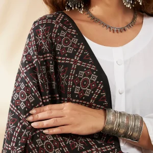 Elegant Women Cotton Ajrakh Black Ethnic Printed Scarf with Graceful Design - Image 7