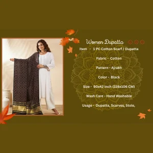 Elegant Women Cotton Ajrakh Black Ethnic Printed Scarf with Graceful Design - Image 9