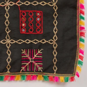 Ethnic Cotton Black Dupatta Phulkari Embroidery Mirror Work for Women Scarf - Image 7