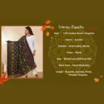 Ethnic Cotton Black Dupatta Phulkari Embroidery Mirror Work for Women Scarf - Image 8