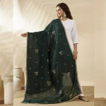Ethnic Green Georgette Dupatta Sequin Traditional Designer Scarf for Women - Image 5