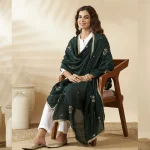 Ethnic Green Georgette Dupatta Sequin Traditional Designer Scarf for Women - Image 2