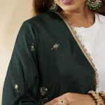 Ethnic Green Georgette Dupatta Sequin Traditional Designer Scarf for Women - Image 7