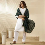 Ethnic Green Georgette Dupatta Sequin Traditional Designer Scarf for Women - Image 3