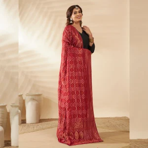 Ethnic Wear Dupatta for Women Maroon Banarasi Bandhani Zari Border Stole - Image 4