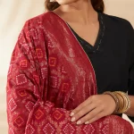 Ethnic Wear Dupatta for Women Maroon Banarasi Bandhani Zari Border Stole - Image 7