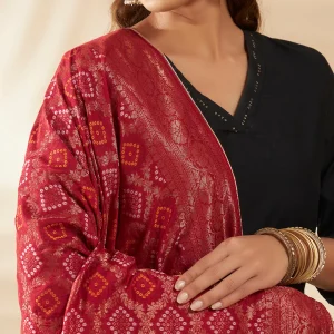 Ethnic Wear Dupatta for Women Maroon Banarasi Bandhani Zari Border Stole - Image 7