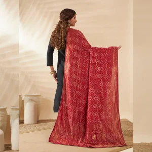 Ethnic Wear Dupatta for Women Maroon Banarasi Bandhani Zari Border Stole - Image 6