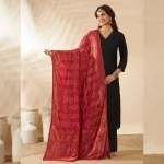 Ethnic Wear Dupatta for Women Maroon Banarasi Bandhani Zari Border Stole