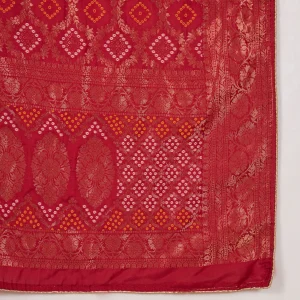 Ethnic Wear Dupatta for Women Maroon Banarasi Bandhani Zari Border Stole - Image 8