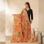 Ethnic Women’s Yellow Silk Dupatta Floral Aari Embroidery Sequence Work Stole - Image 2