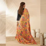 Ethnic Women’s Yellow Silk Dupatta Floral Aari Embroidery Sequence Work Stole - Image 7