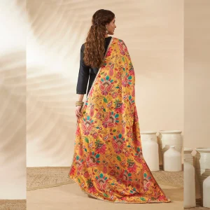 Ethnic Women’s Yellow Silk Dupatta Floral Aari Embroidery Sequence Work Stole - Image 7