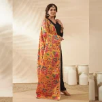 Ethnic Women’s Yellow Silk Dupatta Floral Aari Embroidery Sequence Work Stole - Image 3