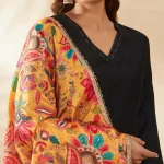 Ethnic Women’s Yellow Silk Dupatta Floral Aari Embroidery Sequence Work Stole - Image 6