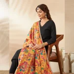 Ethnic Women’s Yellow Silk Dupatta Floral Aari Embroidery Sequence Work Stole - Image 5
