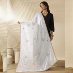 Graceful White Georgette Dupatta Light Sequin Embellished Ethnic Scarf