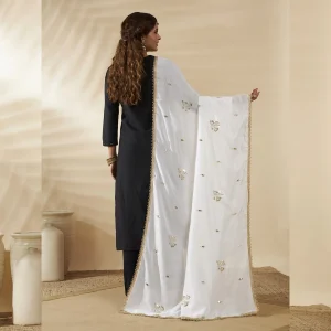 Graceful White Georgette Dupatta Light Sequin Embellished Ethnic Scarf - Image 6