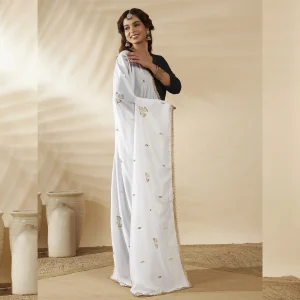Graceful White Georgette Dupatta Light Sequin Embellished Ethnic Scarf - Image 4