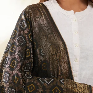 Luxury Banarasi Dupatta Black Bandhani Cotton with Designer Zari Work Stole - Image 6