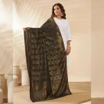 Luxury Banarasi Dupatta Black Bandhani Cotton with Designer Zari Work Stole - Image 2