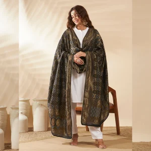 Luxury Banarasi Dupatta Black Bandhani Cotton with Designer Zari Work Stole - Image 4