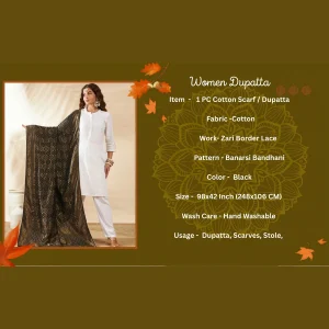 Luxury Banarasi Dupatta Black Bandhani Cotton with Designer Zari Work Stole - Image 9