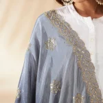 Luxury Ethnic Dupatta Black Gray Dual Tone Chinnon with Sequin Work Stole - Image 6