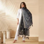 Luxury Ethnic Dupatta Black Gray Dual Tone Chinnon with Sequin Work Stole - Image 3