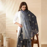 Luxury Ethnic Dupatta Black Gray Dual Tone Chinnon with Sequin Work Stole - Image 2