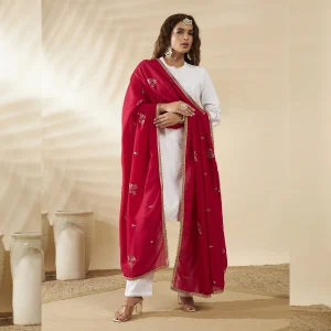 Luxury Ethnic Magenta Georgette Dupatta Delicate Sequin Work Scarf Women - Image 4