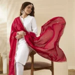 Luxury Ethnic Magenta Georgette Dupatta Delicate Sequin Work Scarf Women