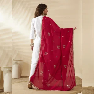 Luxury Ethnic Magenta Georgette Dupatta Delicate Sequin Work Scarf Women - Image 5