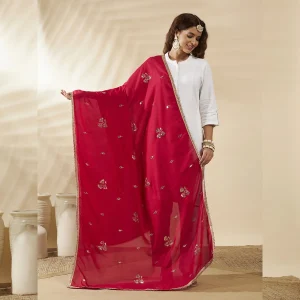 Luxury Ethnic Magenta Georgette Dupatta Delicate Sequin Work Scarf Women - Image 6
