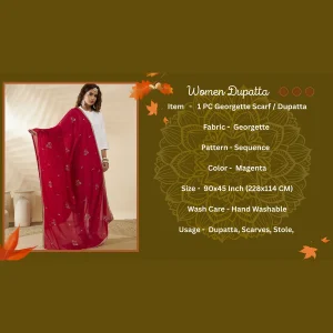 Luxury Ethnic Magenta Georgette Dupatta Delicate Sequin Work Scarf Women - Image 9