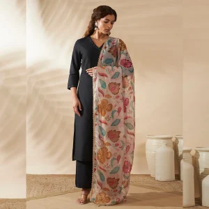 Luxury Organza Dupatta for Women White Floral Embroidery Designer Stole - Image 3
