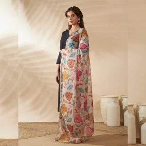 Luxury Organza Dupatta for Women White Floral Embroidery Designer Stole - Image 7