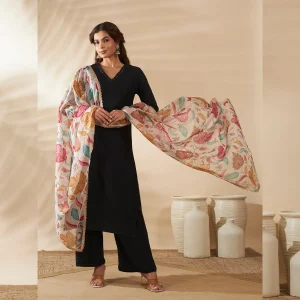 Luxury Organza Dupatta for Women White Floral Embroidery Designer Stole - Image 5