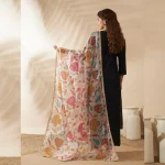 Luxury Organza Dupatta for Women White Floral Embroidery Designer Stole - Image 4