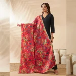 Luxury Red Silk Dupatta with Floral Embroidery Ethnic Wear Scarf for Women - Image 2