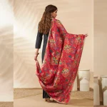 Luxury Red Silk Dupatta with Floral Embroidery Ethnic Wear Scarf for Women - Image 7