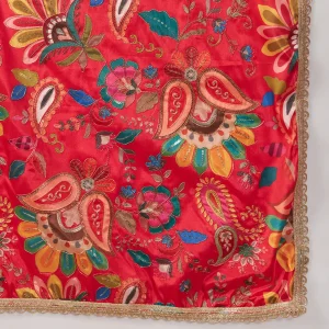 Luxury Red Silk Dupatta with Floral Embroidery Ethnic Wear Scarf for Women - Image 8