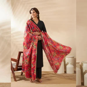 Luxury Red Silk Dupatta with Floral Embroidery Ethnic Wear Scarf for Women - Image 5